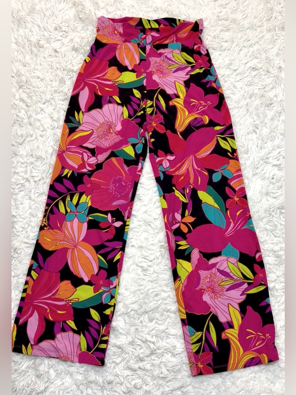Trina Turn~ Women’s Stretchy Floral Wide-Leg Pants - Pink Multi M